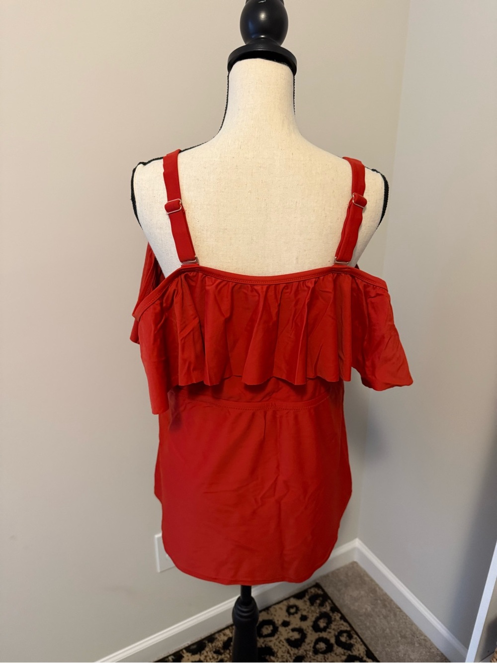 Red Off-Shoulder Ruffle & Lattice Swim Top - Picture 5 of 11